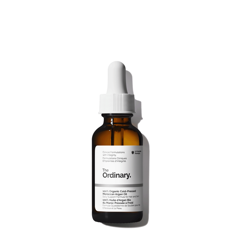 100% Organic Cold-Pressed Moroccan Argan Oil to support healthy skin, reduce the appearance of flaking, and add sheen and strength to hair